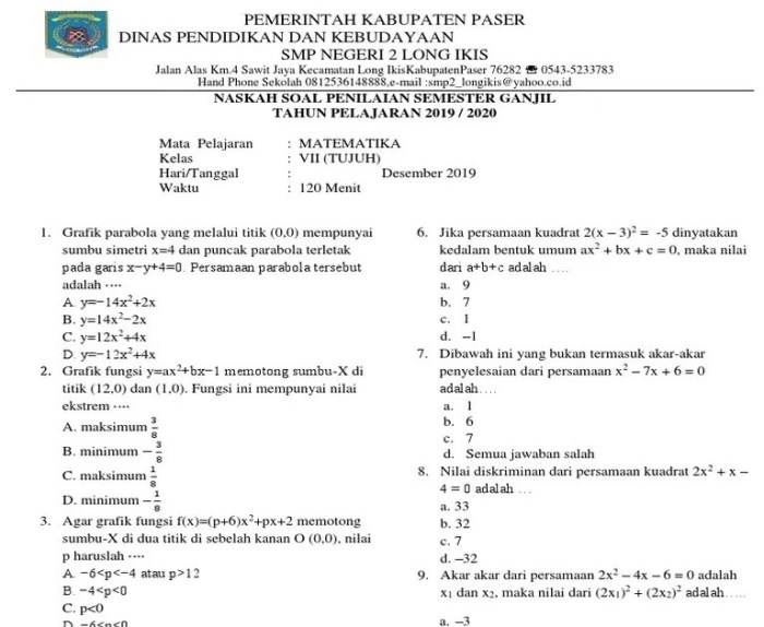 rumus soal kuadrat persamaan latihan dan soalnya mtk