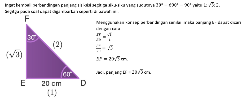 diketahui segitiga def siku siku di e