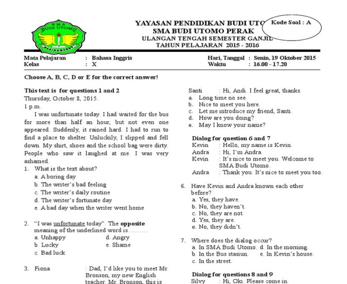 soal bahasa arab kelas 7 semester 1