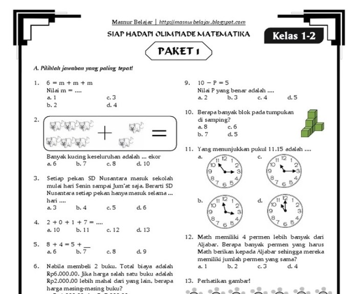 soal sd matematika olimpiade sains stevan