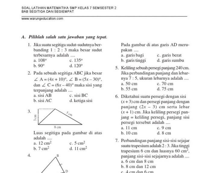 soal segiempat dan segitiga kelas 7 terbaru