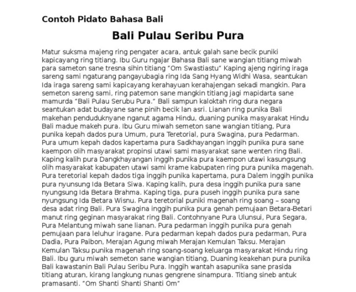 pidato bahasa bali singkat