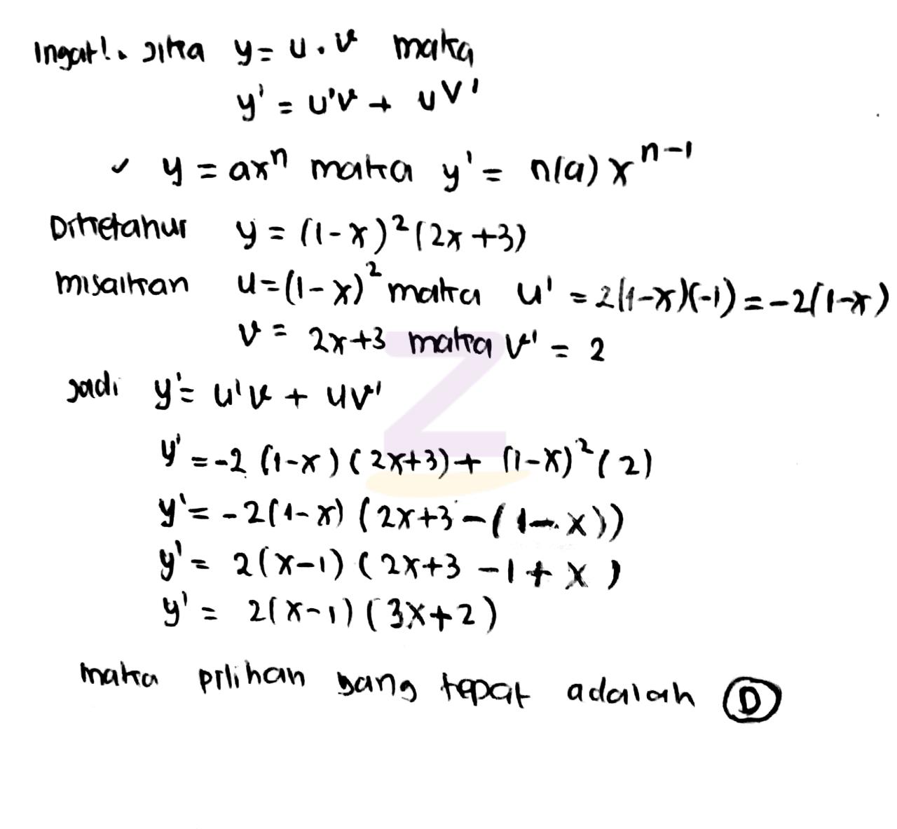 turunan dari y 1 x 2 2x 3 adalah