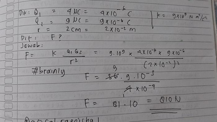 dua buah muatan masing masing q1 4