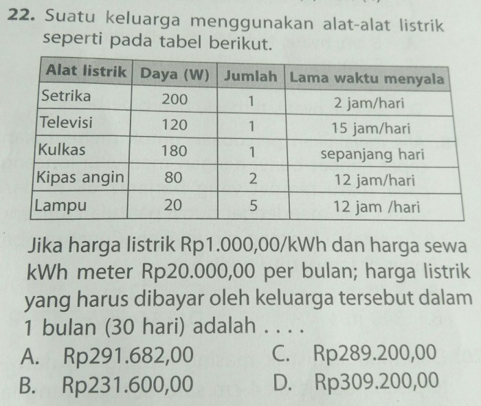 contoh soal menghitung biaya listrik terbaru