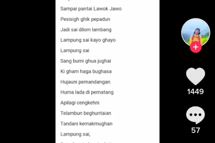 Lirik lagu sang bumi ruwa jurai dan artinya