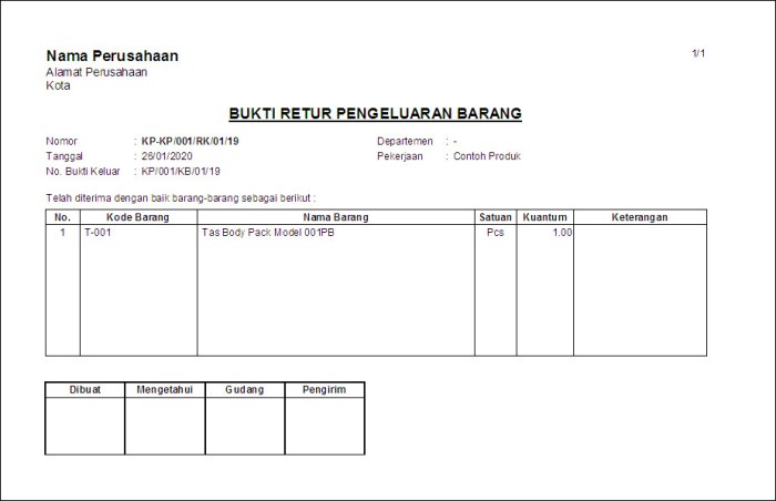 contoh bukti pengeluaran barang terbaru