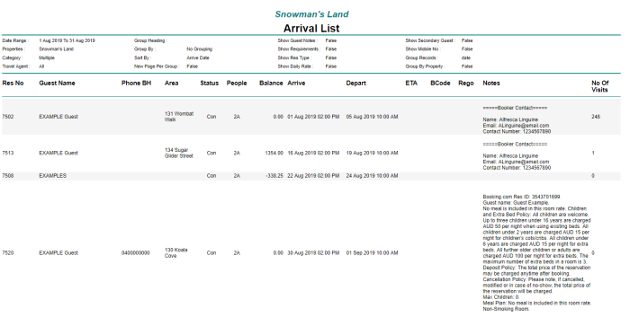 expected arrival list adalah