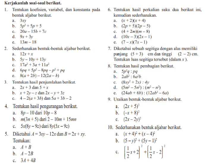 contoh soal cerita aljabar terbaru