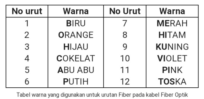 urutan warna fiber optik