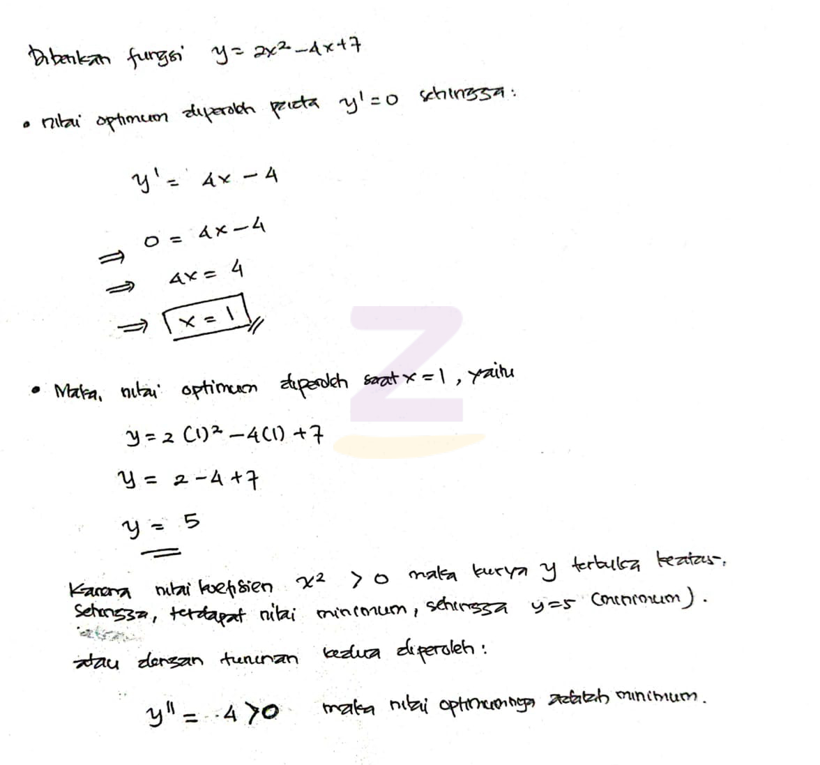 Tentukan nilai optimum fungsi berikut ini