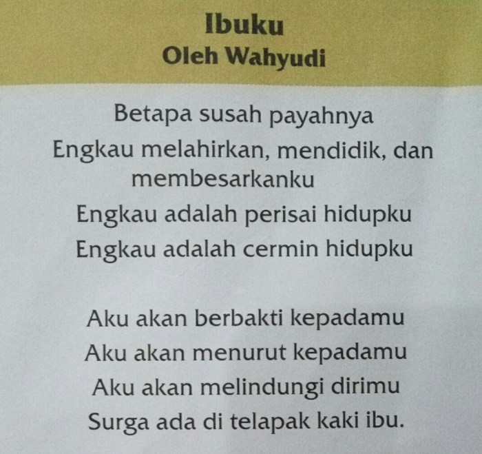 puisi 2 bait tentang ibu