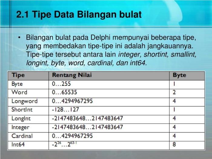 tipe data untuk bilangan pecahan adalah