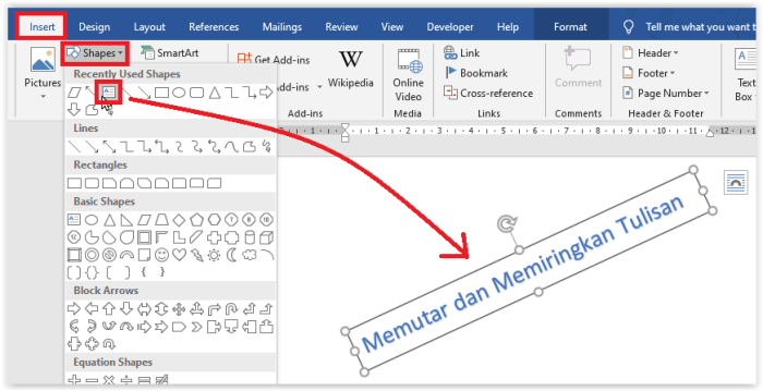 memiringkan tulisan di word terbaru