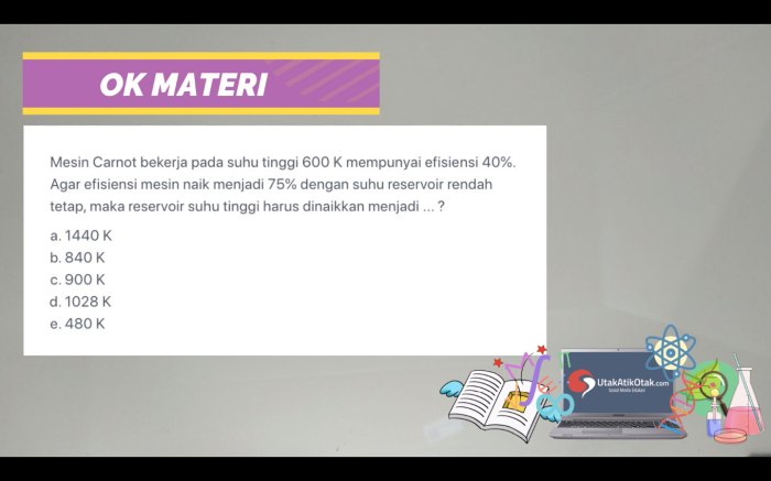 Mesin carnot bekerja pada suhu tinggi 600k