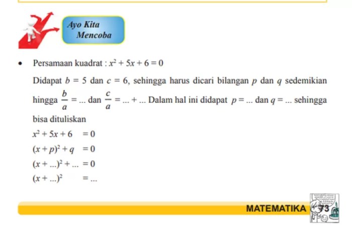 Ayo kita mencoba persamaan kuadrat x2 5x 6 0