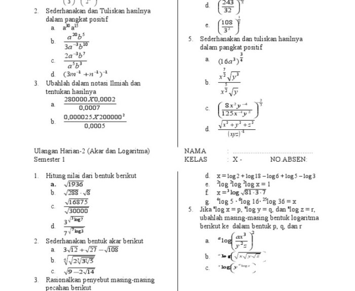 soal perpangkatan kelas 9 terbaru