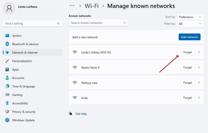 cara melupakan jaringan wifi di laptop