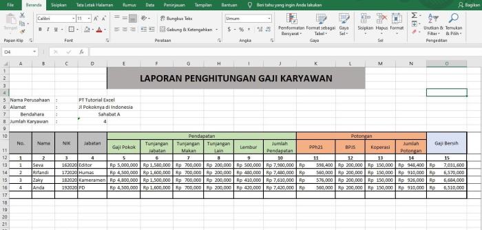 gaji karyawan uang harian hitung pokok laporan slip ditambah rumus