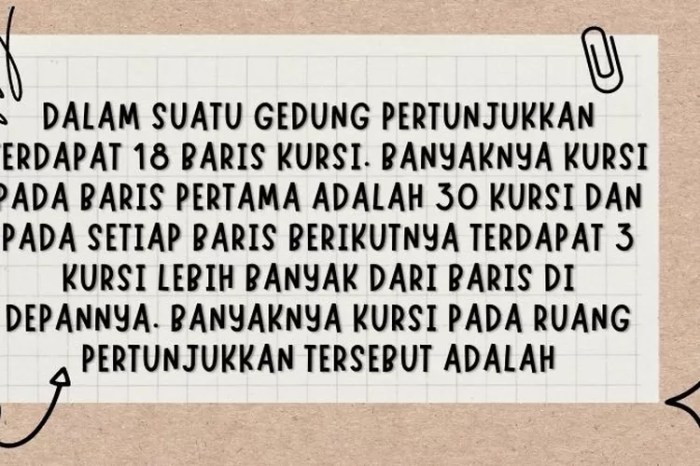 Dalam suatu gedung terdapat 30 baris kursi