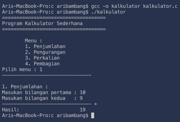 contoh program sederhana bahasa c