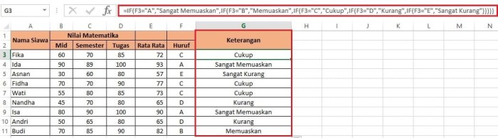 cara menghitung predikat di excel