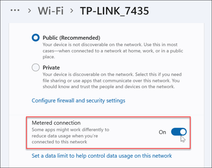 metered connection windows set connections non configure menu click option make appears when tutorials