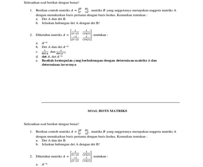 contoh soal penjumlahan matriks