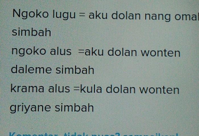 contoh bahasa ngoko alus terbaru