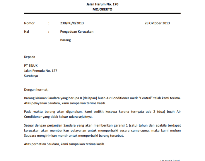 contoh surat pemesanan barang