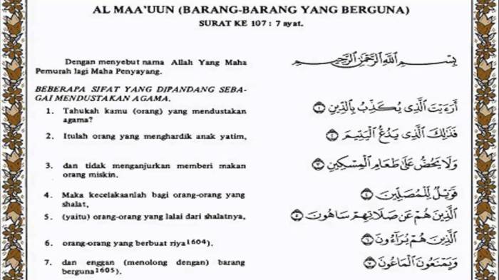 maun surat artinya ayat tafsir beserta isi kandungan nuzul asbabun terjemahan terjemah tarawih bacaan pendek kafirun quran shalat urutan merupakan