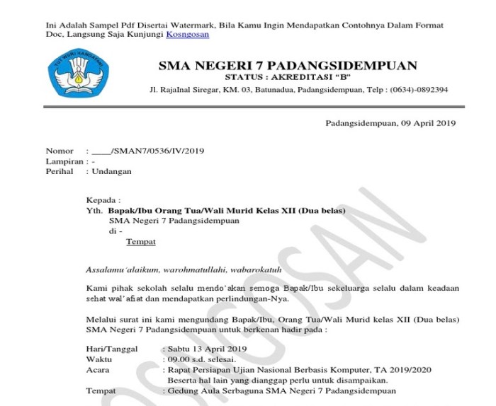 surat undangan rapat orang tua terbaru