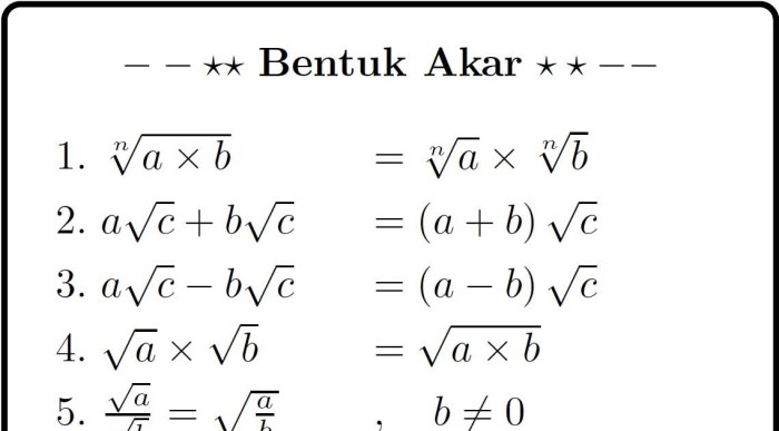 Rumus bilangan berpangkat dan bentuk akar