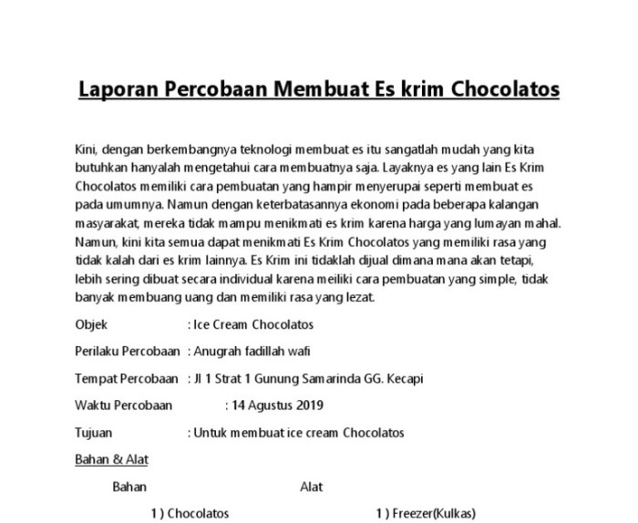 laporan percobaan membuat es krim