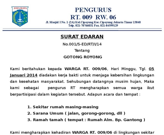 contoh undangan kerja bakti rt terbaru