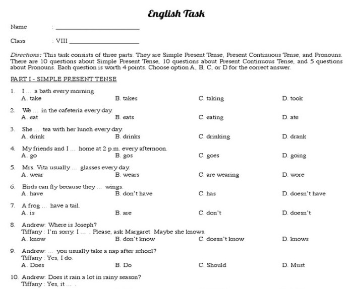 soal tenses pilihan ganda