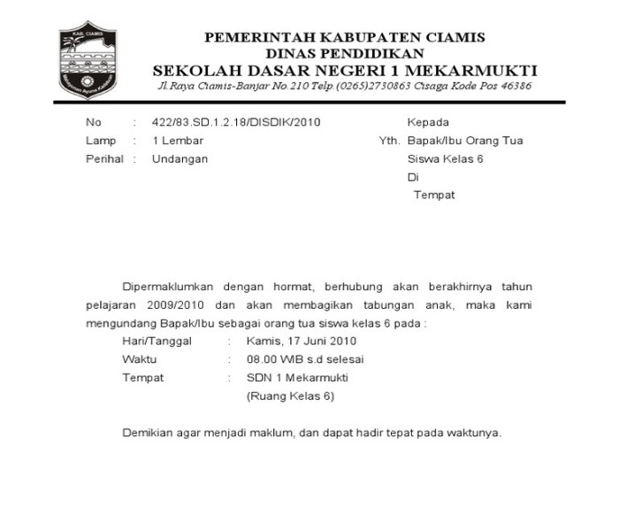 contoh surat undangan kenaikan kelas sd