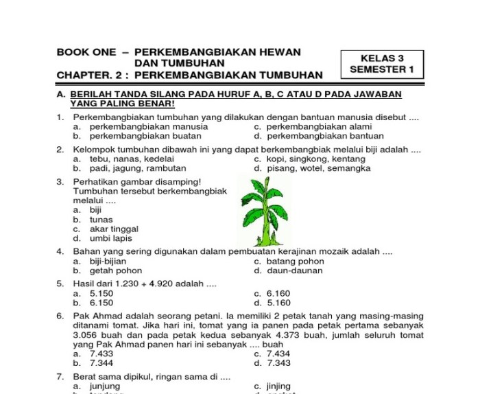 soal ulangan agama kelas 6 semester 1