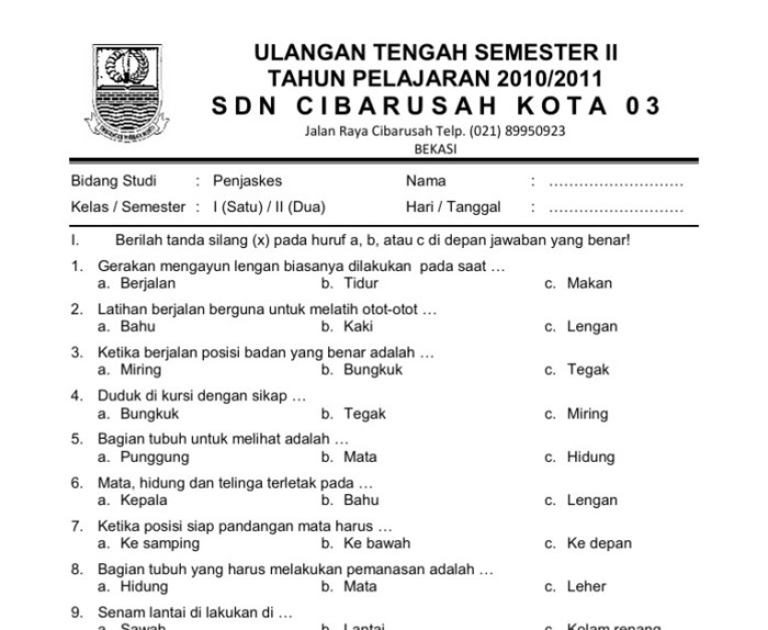 soal penjas kelas 9 semester 1