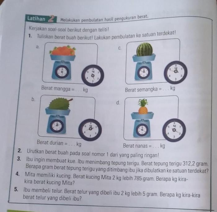 soal satuan panjang dan berat kelas 4