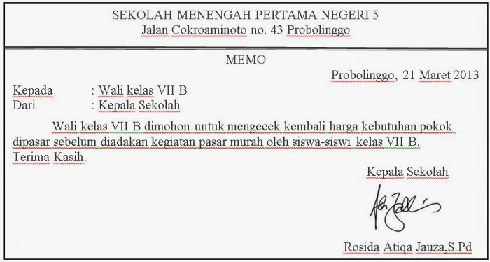 contoh memo resmi dalam bahasa inggris terbaru