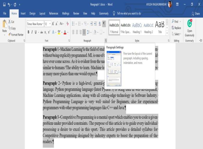 spacing word double paragraph line office button apply microsoft click ribbon section step
