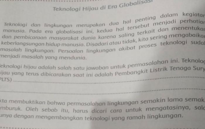 kesimpulan kriteria teknologi globalisasi hijau soal