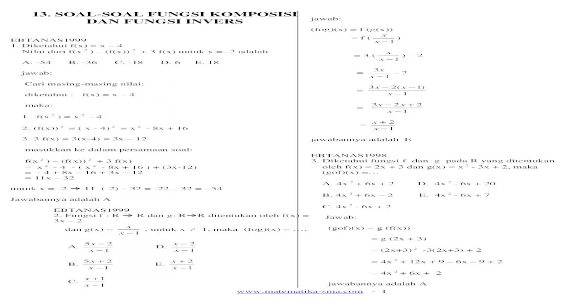 soal fungsi komposisi kelas 10