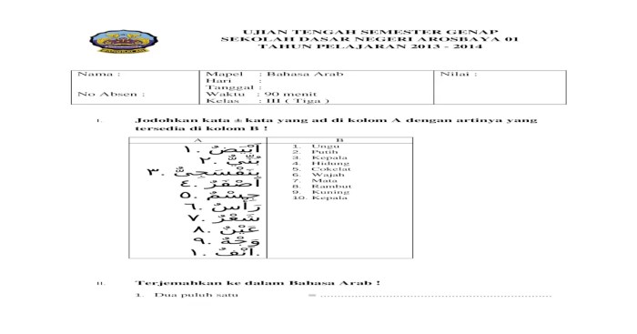 contoh soal shorof berbahasa arab terbaru