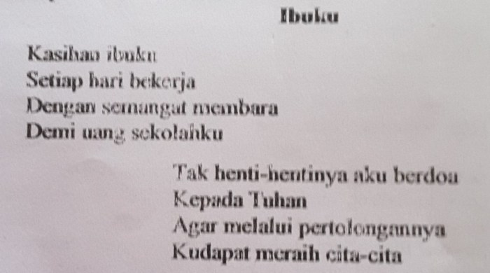 puisi 5 bait tentang ibu terbaru