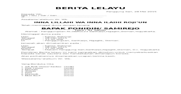 contoh lelayu bahasa jawa terbaru