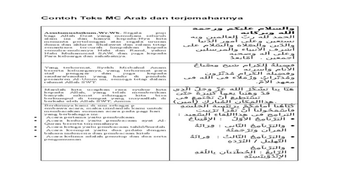 teks mc bahasa arab dan terjemahnya terbaru