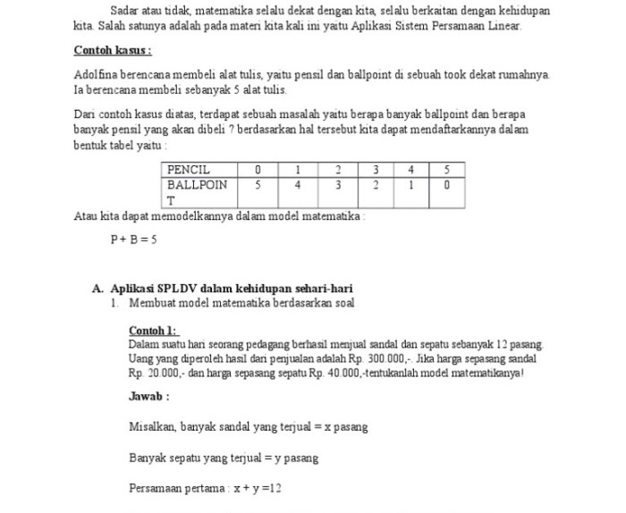 contoh soal spldv kelas 10 terbaru