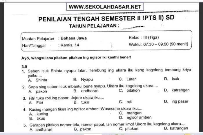 bahasa jawa soal ulangan semester k13 kurikulum pelajaran akhir lokal muatan sesuai